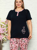 Pyžamo Plus Size Paprotki - tmavě modré