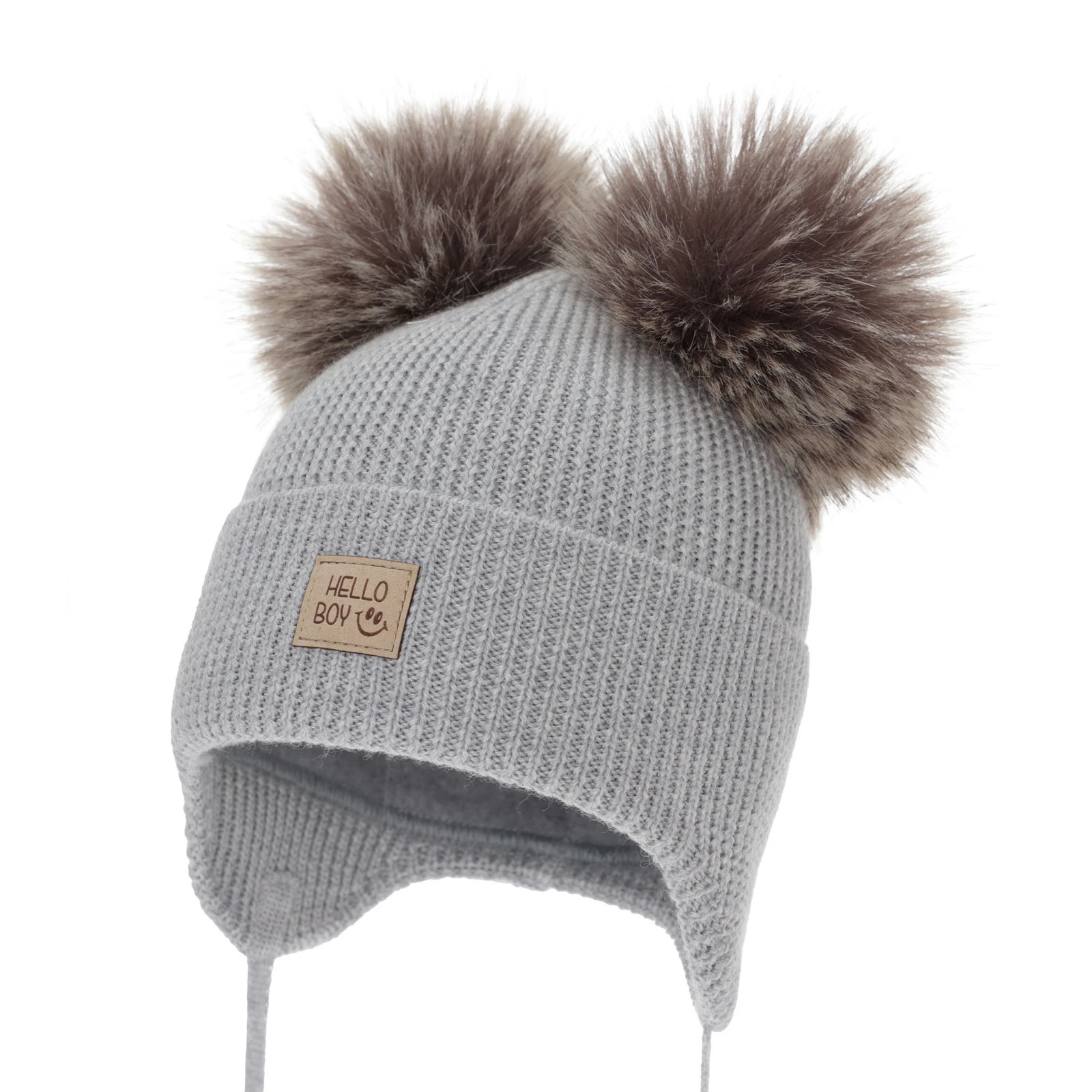 Chlapecká zimní čepice, šedá, 100% merino vlněná, podšitá vlněným polarem, Tambor