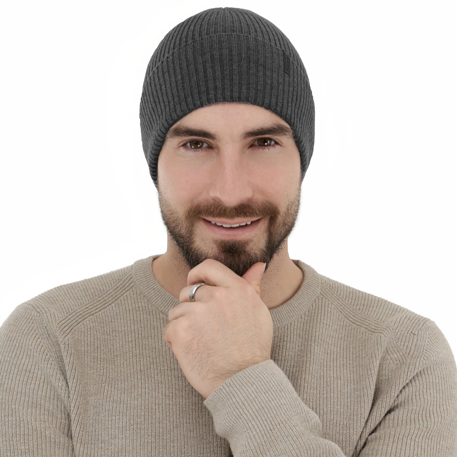 Pánská zimní čepice šedá 100% extra fine merino vlněná Thorin
