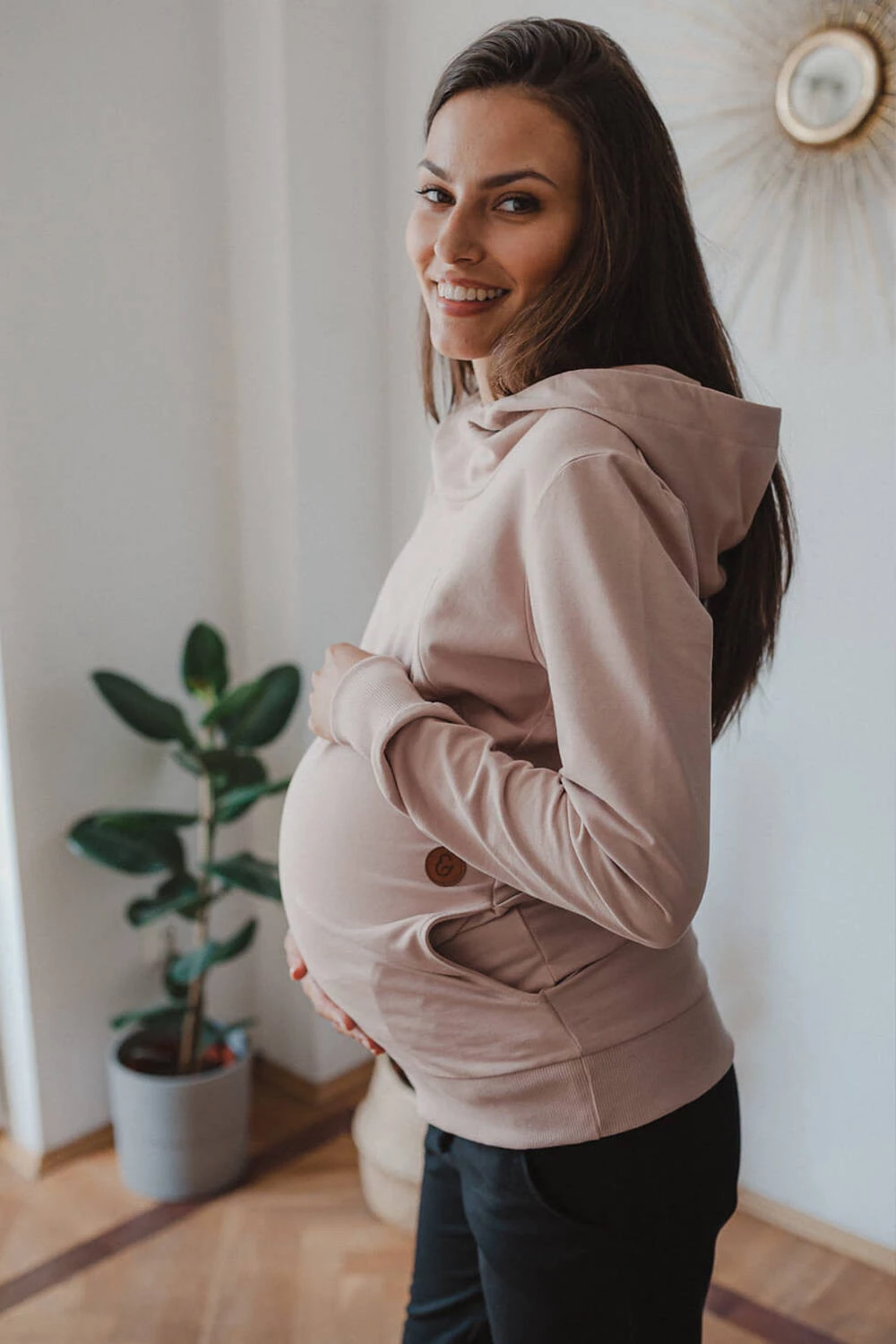 Milk Please těhotenská a kojící mikina s kapucí, béžová
