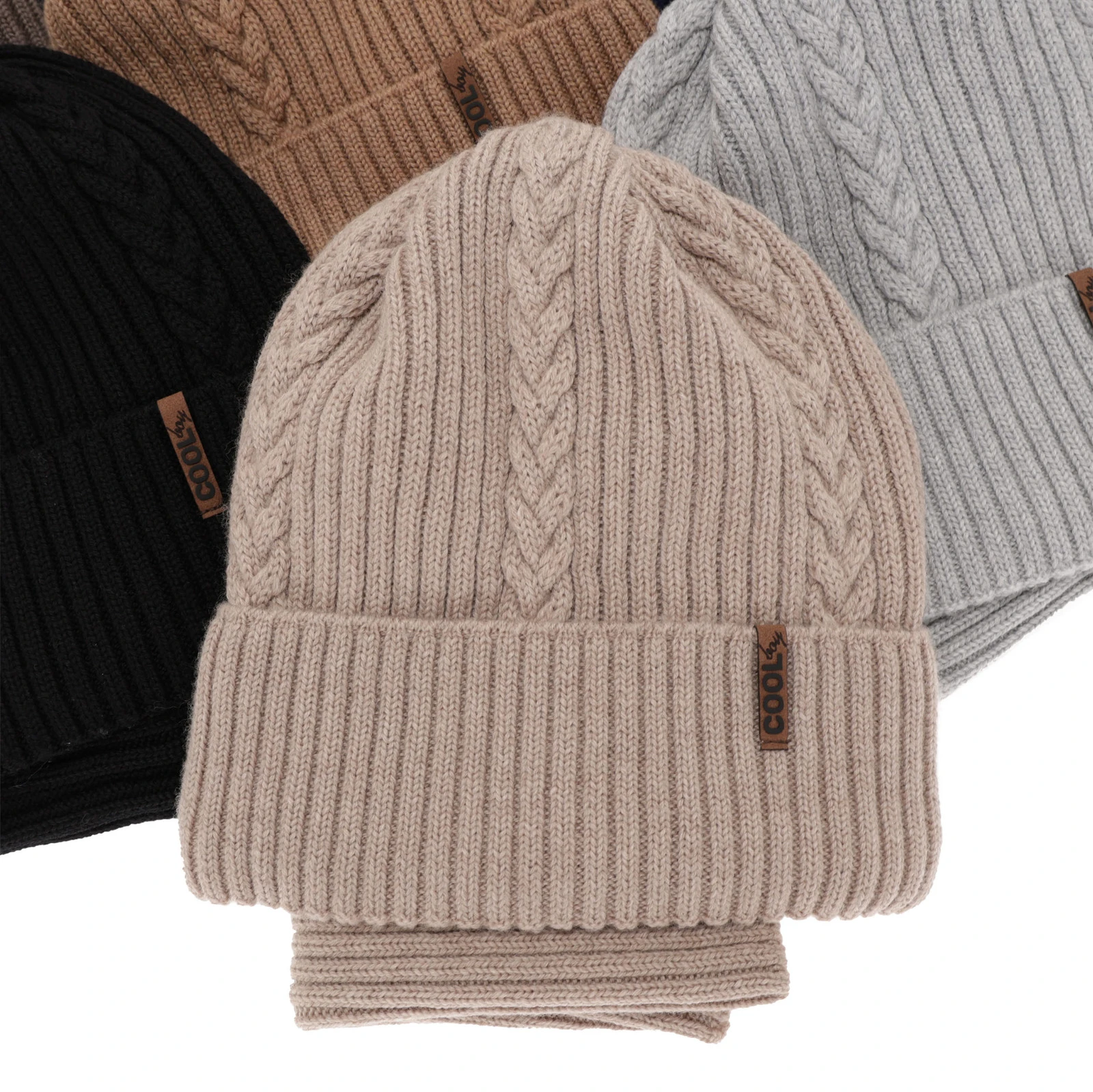 Komplet zimný chlapčenský: čiapka a šál béžový 100% extrafine merino vlna Wilson