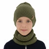 Komplet podzimní/jarní chlapecký: čepice a tunel khaki 100% extrafine merino vlna Chester