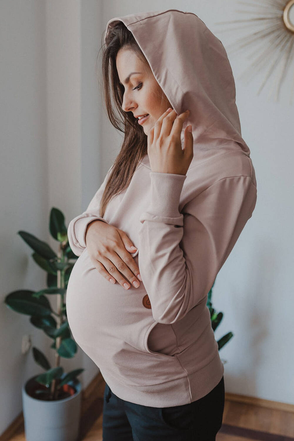 Milk Please těhotenská a kojící mikina s kapucí, béžová