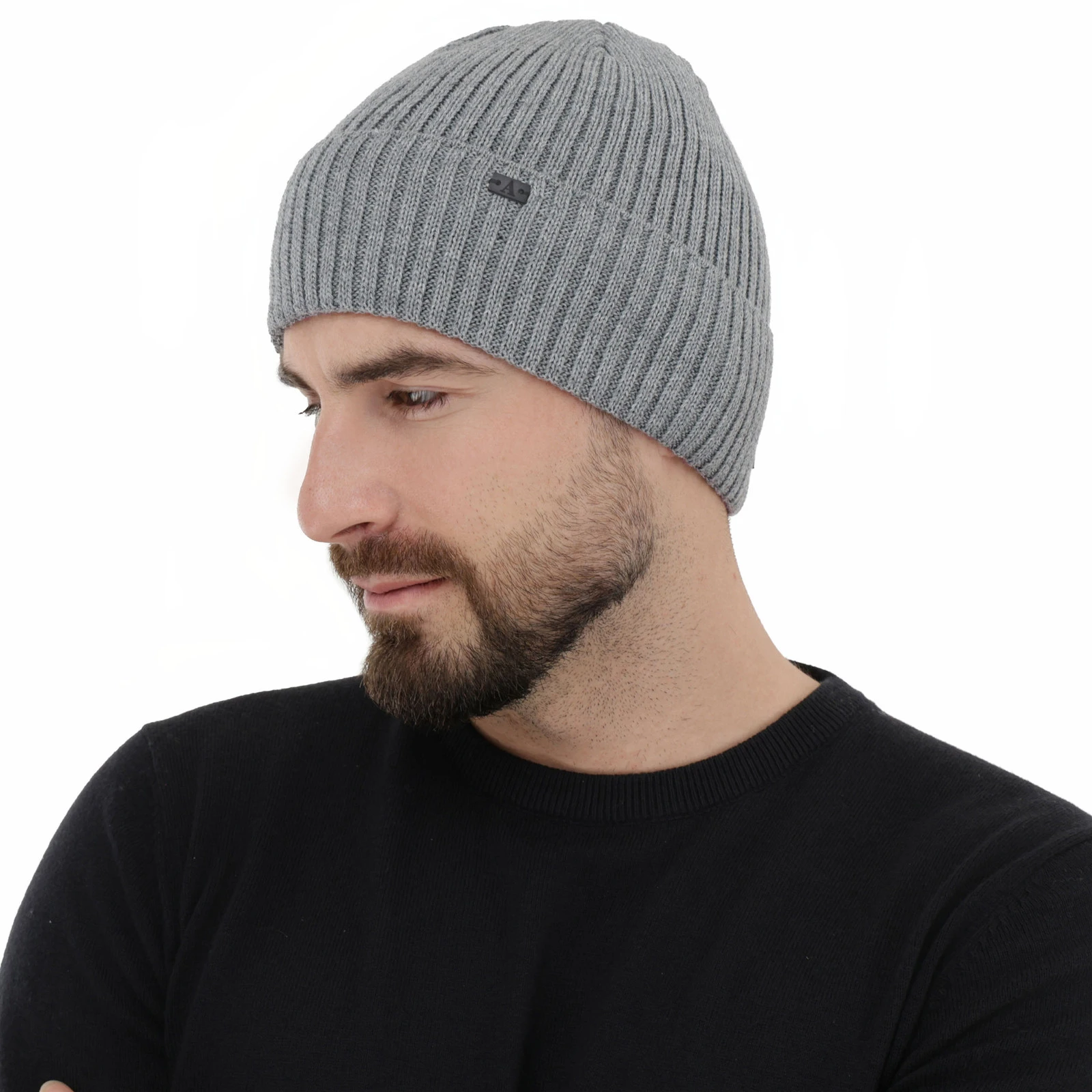 Pánská zimní čepice, šedá, s merino vlnou, Darino