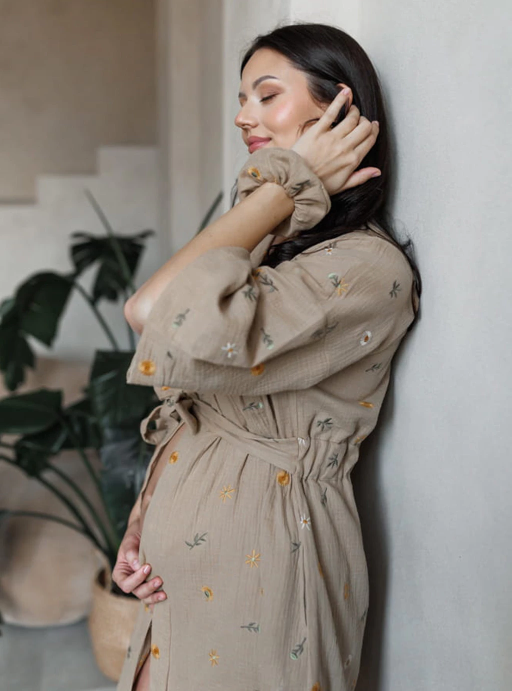 HERBAL LATTE mušelínový těhotenský kimono župan