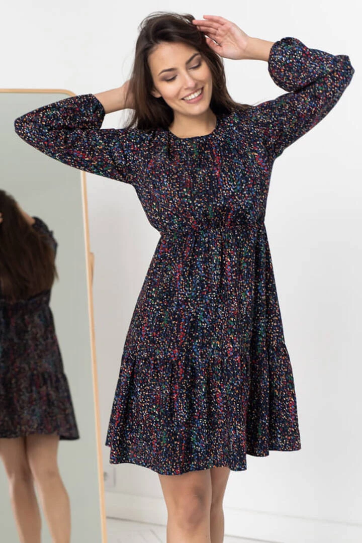 Lovely Dress těhotenské a kojící šaty, tmavě modrá, s potiskem, dlouhý rukáv