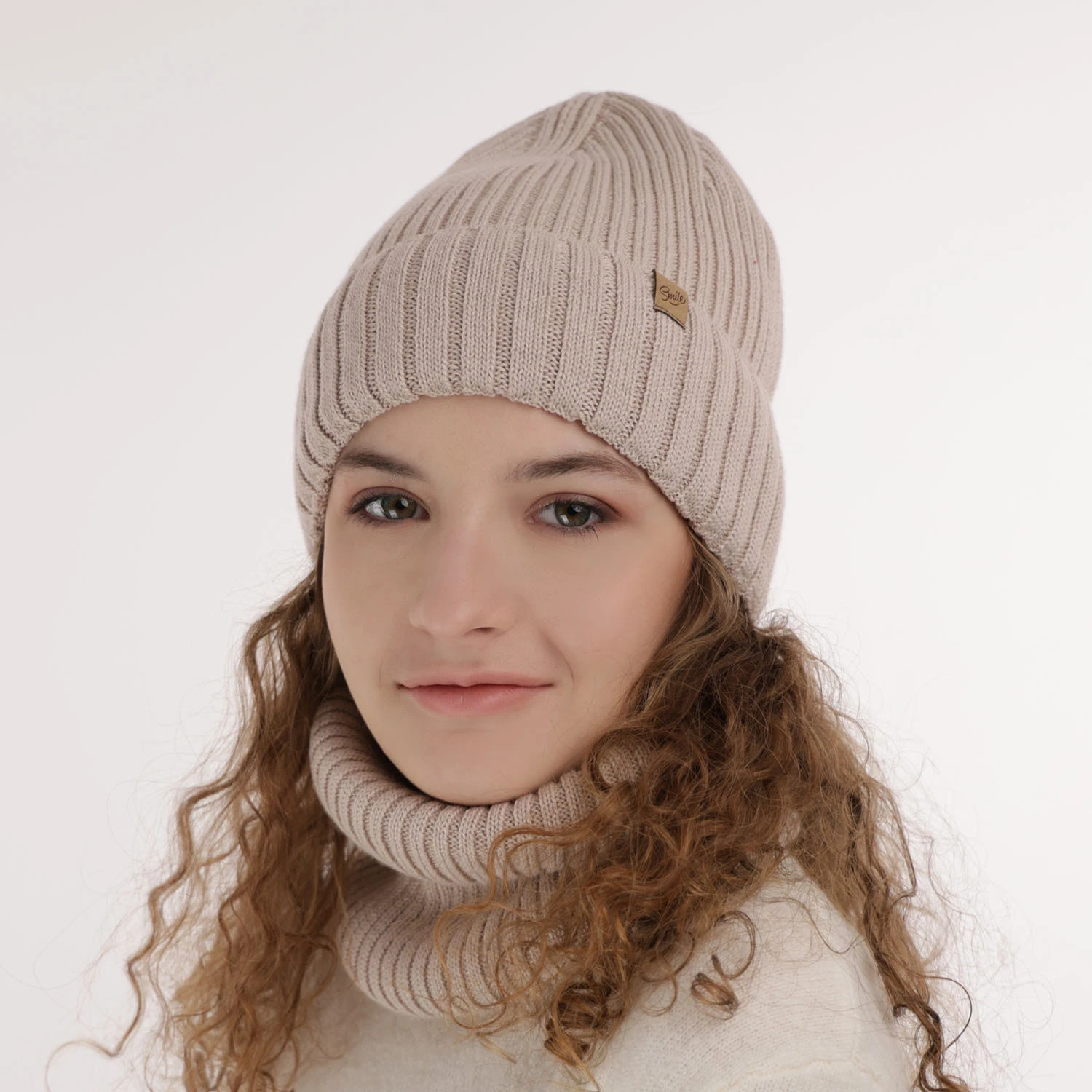 Komplet zimnej dívčej: čiapka a tunel ružový merino vlna Mesalia