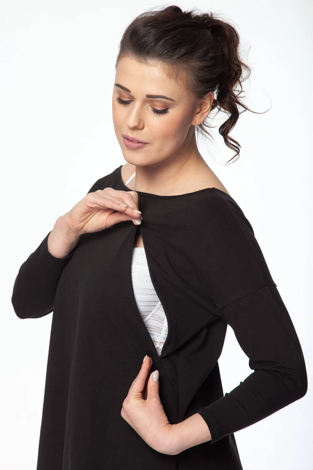 Maminka těhotenská a kojící halenka/tunika, černá