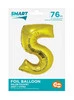 Zlatý balónek Smart s číslem "5" -76cm