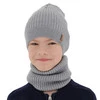 Komplet podzimní/jarní chlapecký: čepice a tunel šedý 100% extrafine merino vlna Chester