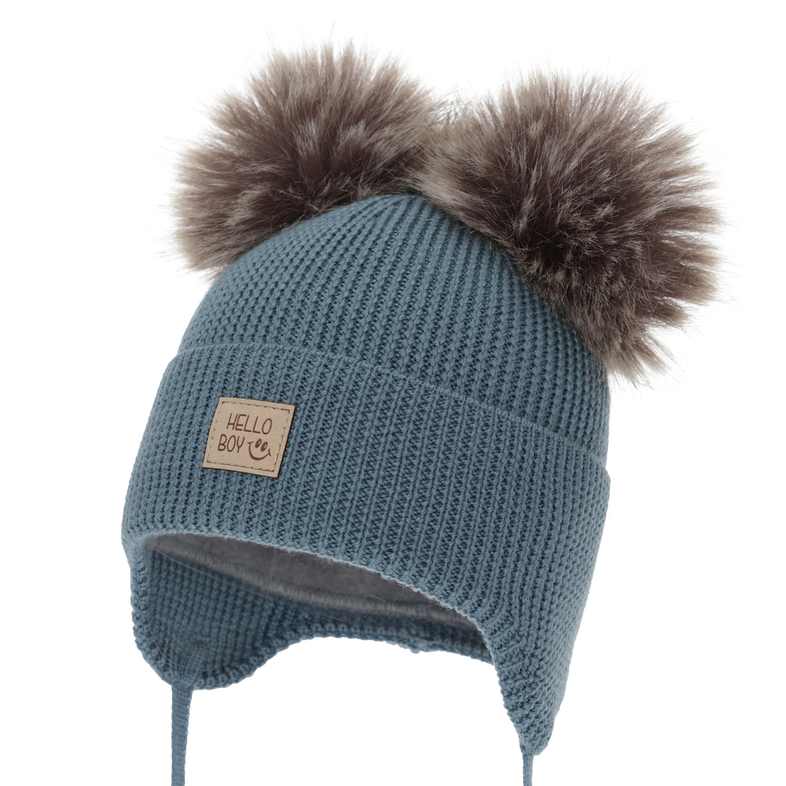 Chlapecká zimní čepice, modrá, 100% merino vlněná, podšitá vlněným polarem, Tambor
