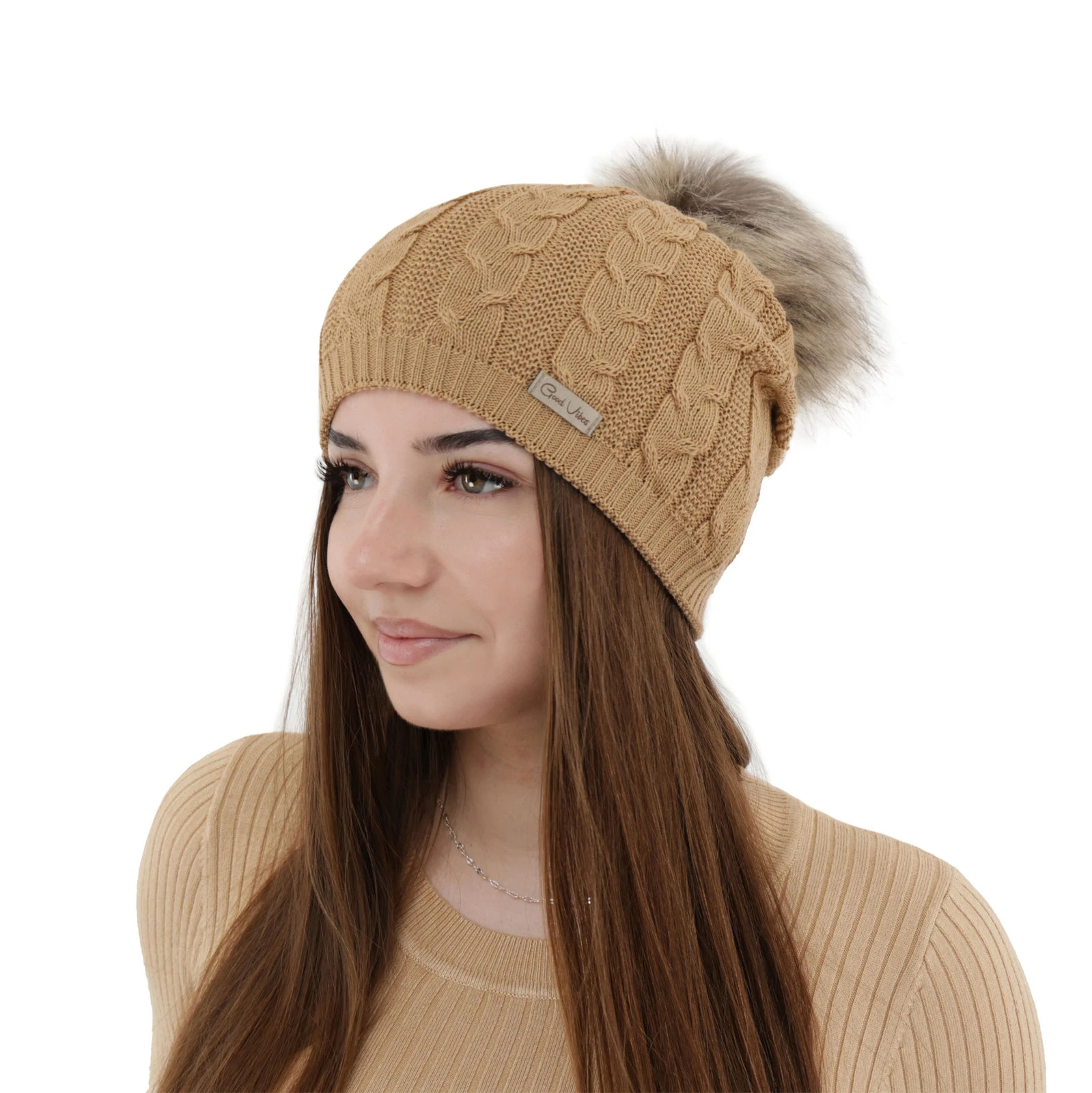 Dámska zimná čiapka camel merino vlnená Bafi