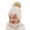 Čepice a tunel pro dívky zimní komplet, béžový 100% merino vlněný, podšitý vlněným fleecem, zavazovací Danielle