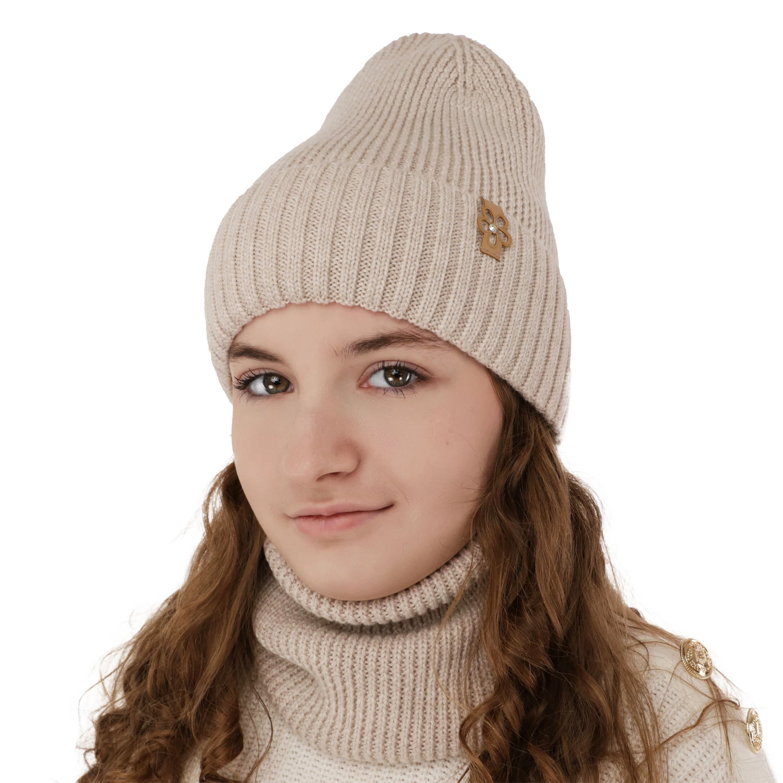 Komplet zimný dievčenský čiapka a tunel růžový 100% extrafine merino vlna Nelita