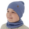 Komplet podzimní/jarní chlapecký: čepice a tunel modrý 100% extrafine merino vlna Lemas