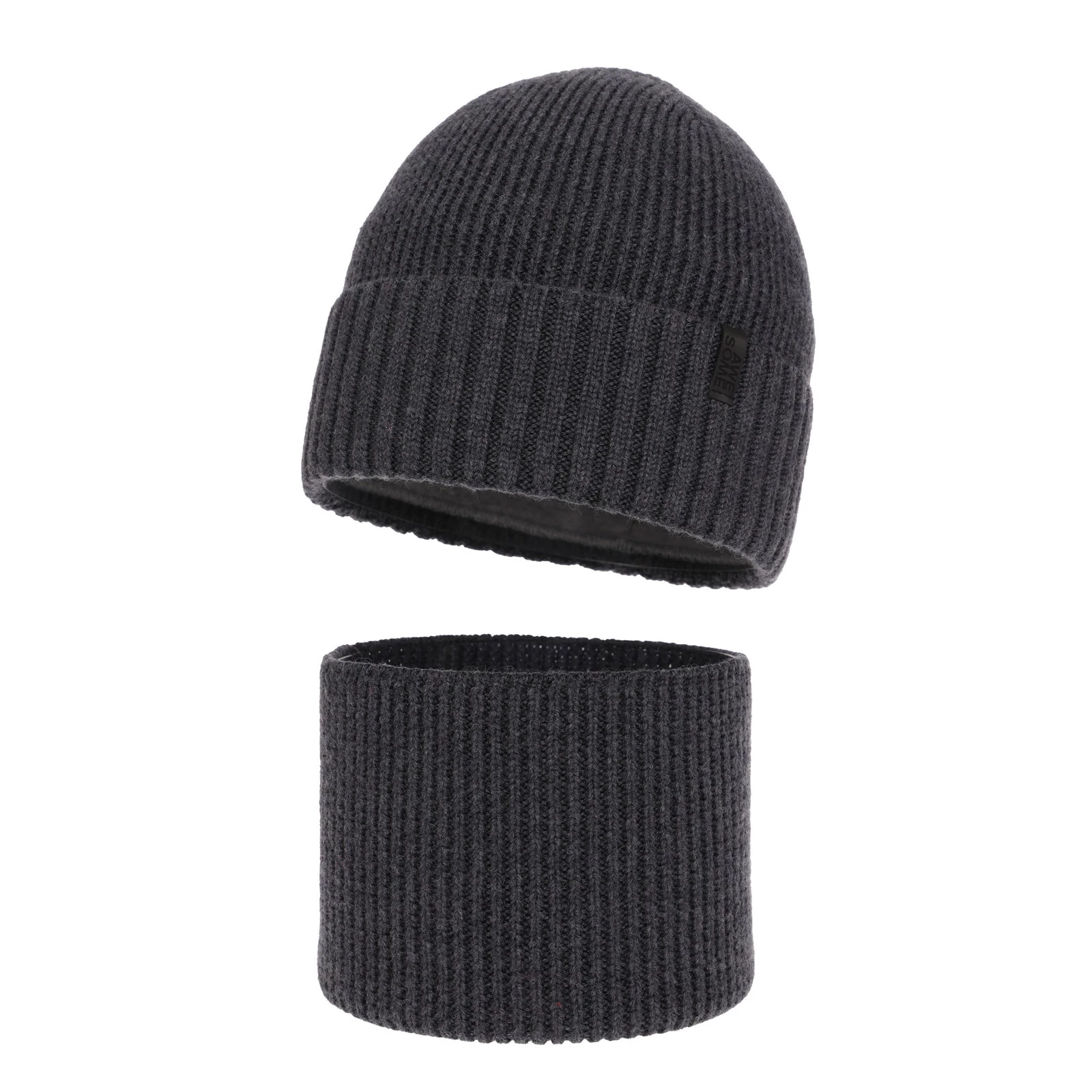 Čepice a tunel pro chlapce, zimní komplet, 100% merino vlněný, s podšitím z merino vlny, šedý Harbin