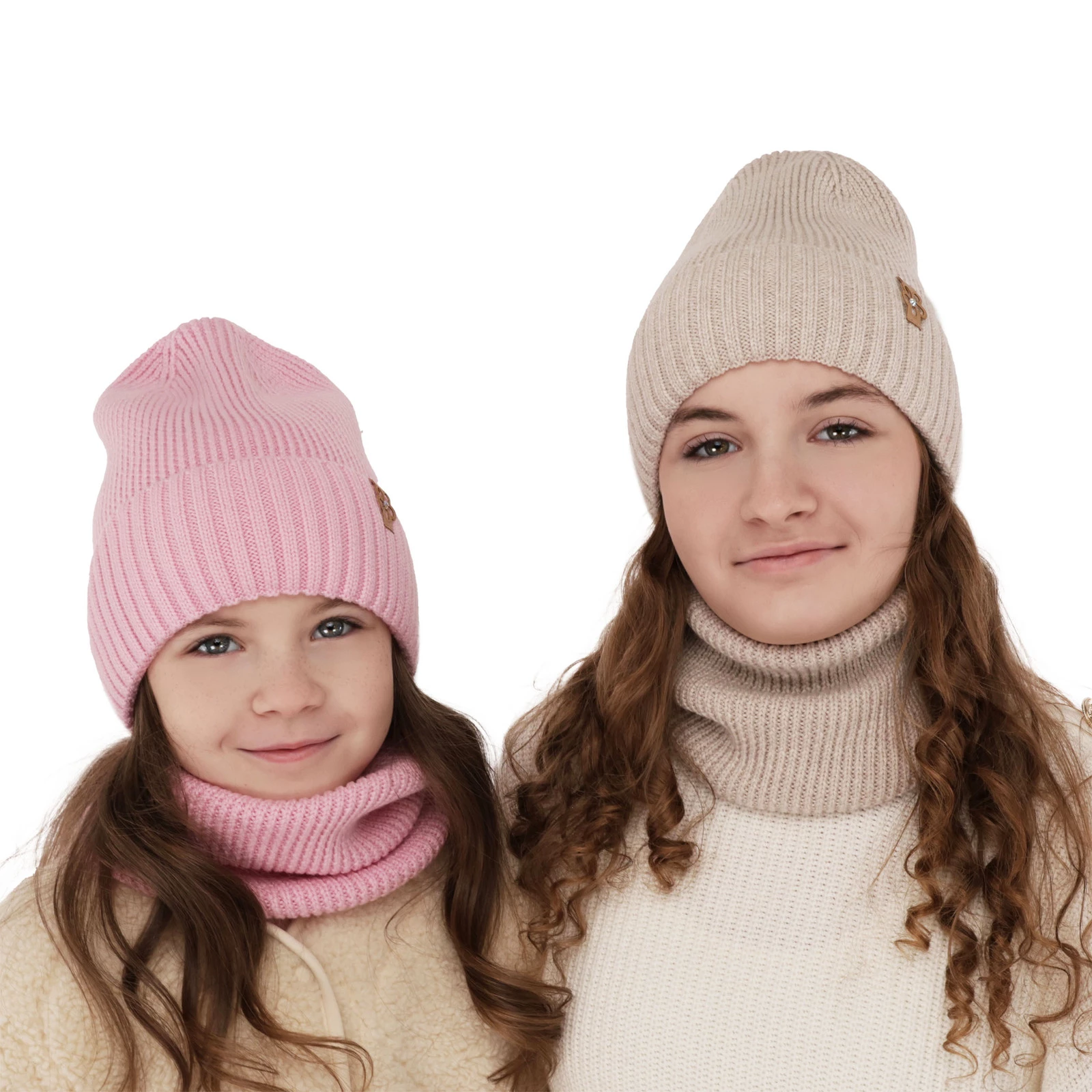 Komplet zimný dievčenský čiapka a tunel růžový 100% extrafine merino vlna Nelita