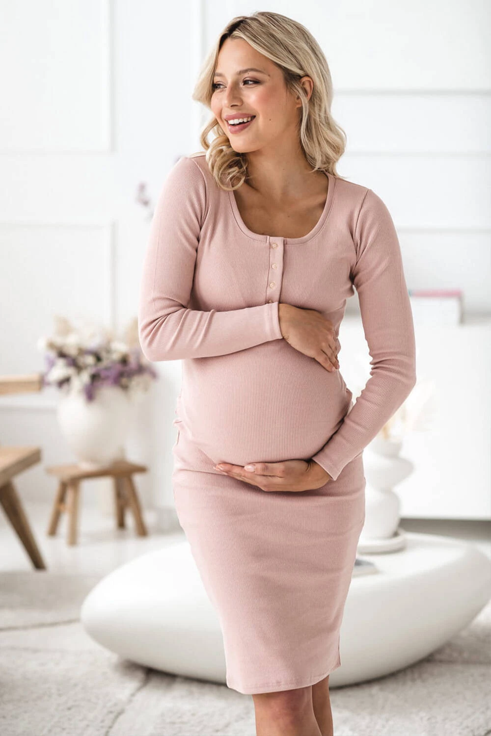 Těhotenské a kojící šaty na bříško, pudrově růžové