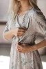  Lovely Dress těhotenské a kojící šaty, 3/4 rukáv, šedé s květinami