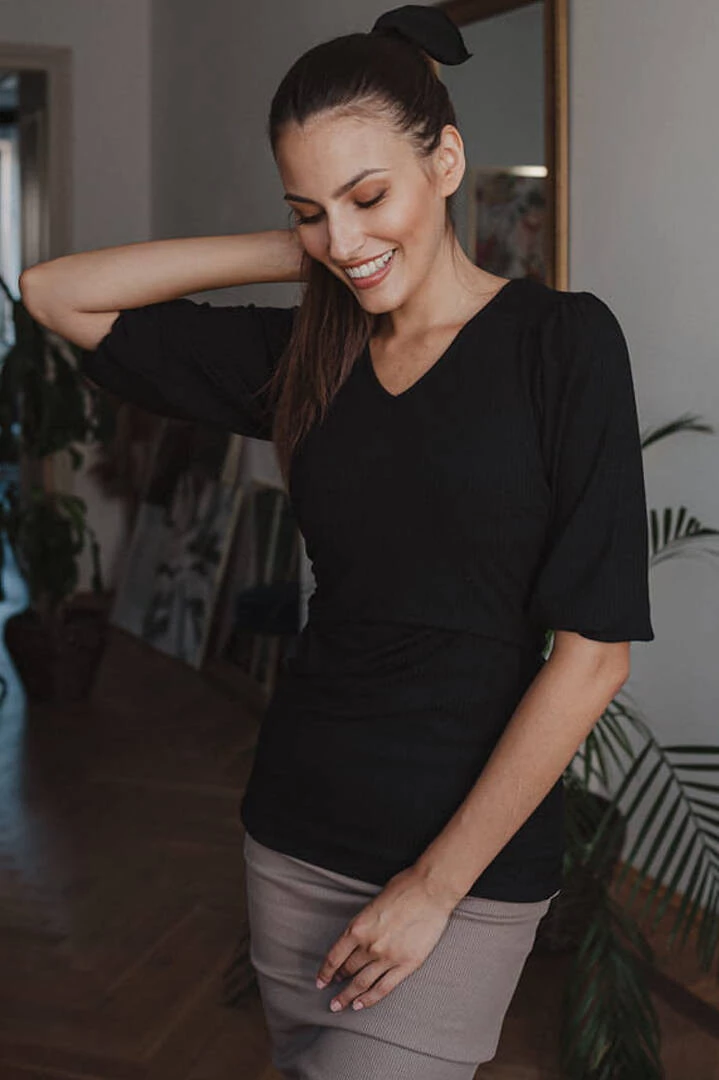 Milky Puff černá pruhovaná těhotenská a kojící halenka