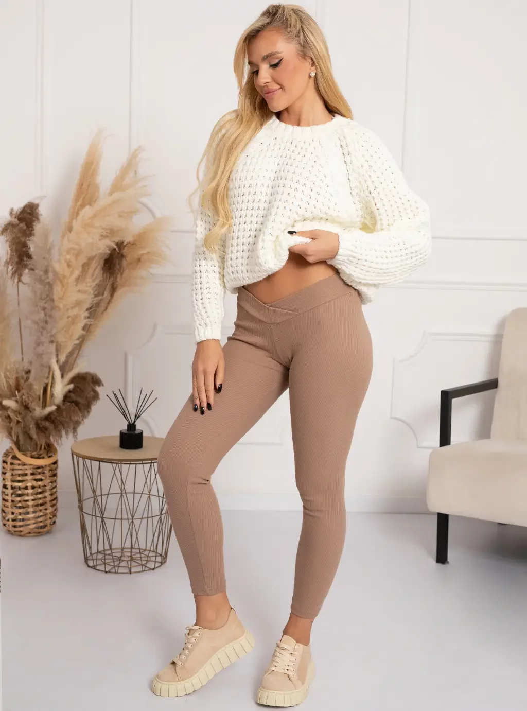 Žebrované těhotenské legíny Lisbona - Cappuccino