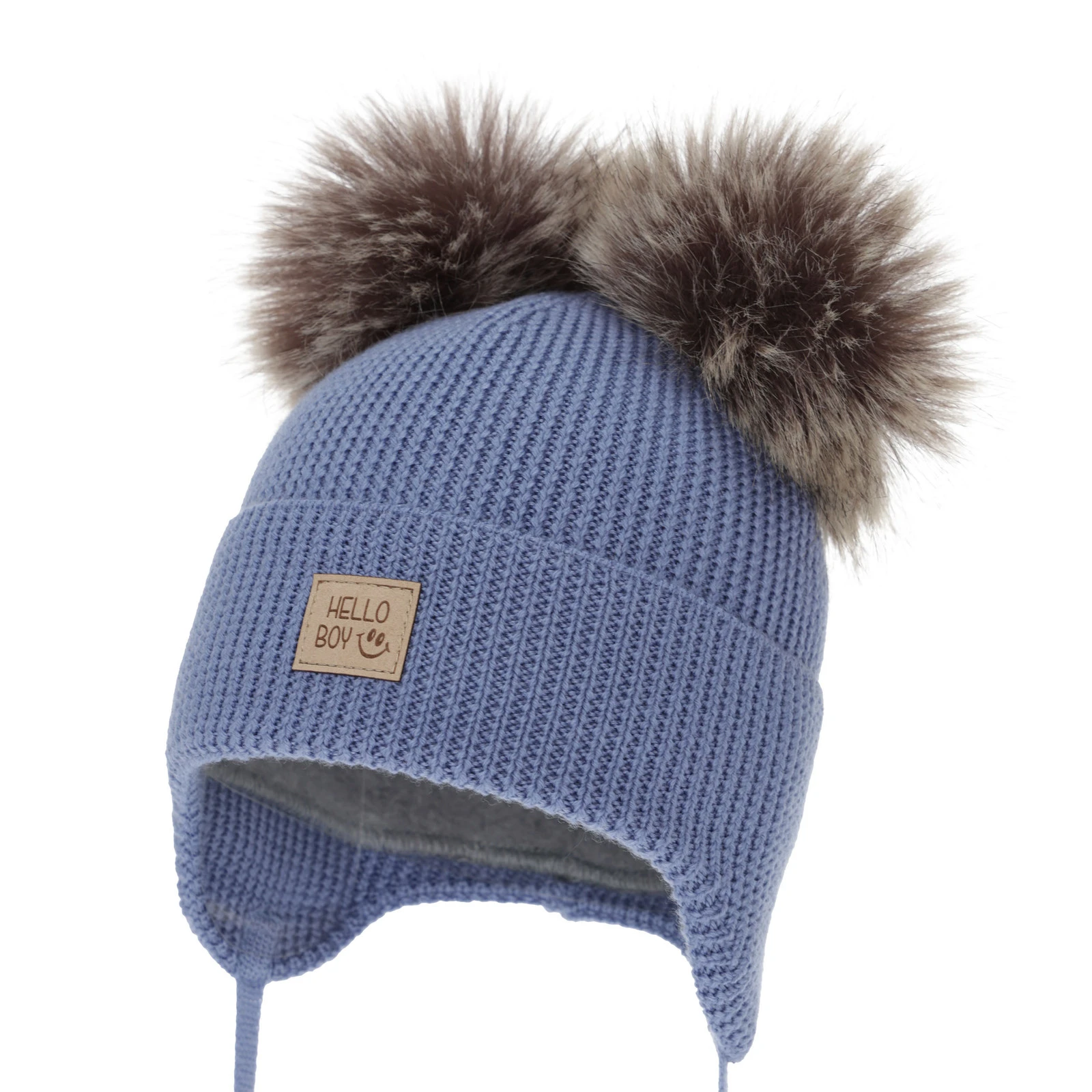 Chlapecká zimní čepice, modrá, 100% merino vlněná, podšitá vlněným polarem, Tambor