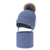 Chlapecká čepice a nákrčník, zimní set, modrý, 100% merino vlna, podšitý vlněným polarem, na zavazování Danny