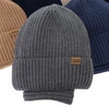 Komplet zimní chlapecký: čepice a tunel, modrý, 100% merino vlněná, s merino vlnou, Domin