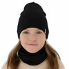 Komplet jesenný/jarný dievčenský čiapka a tunel černý 100% extrafine merino vlna Ricona