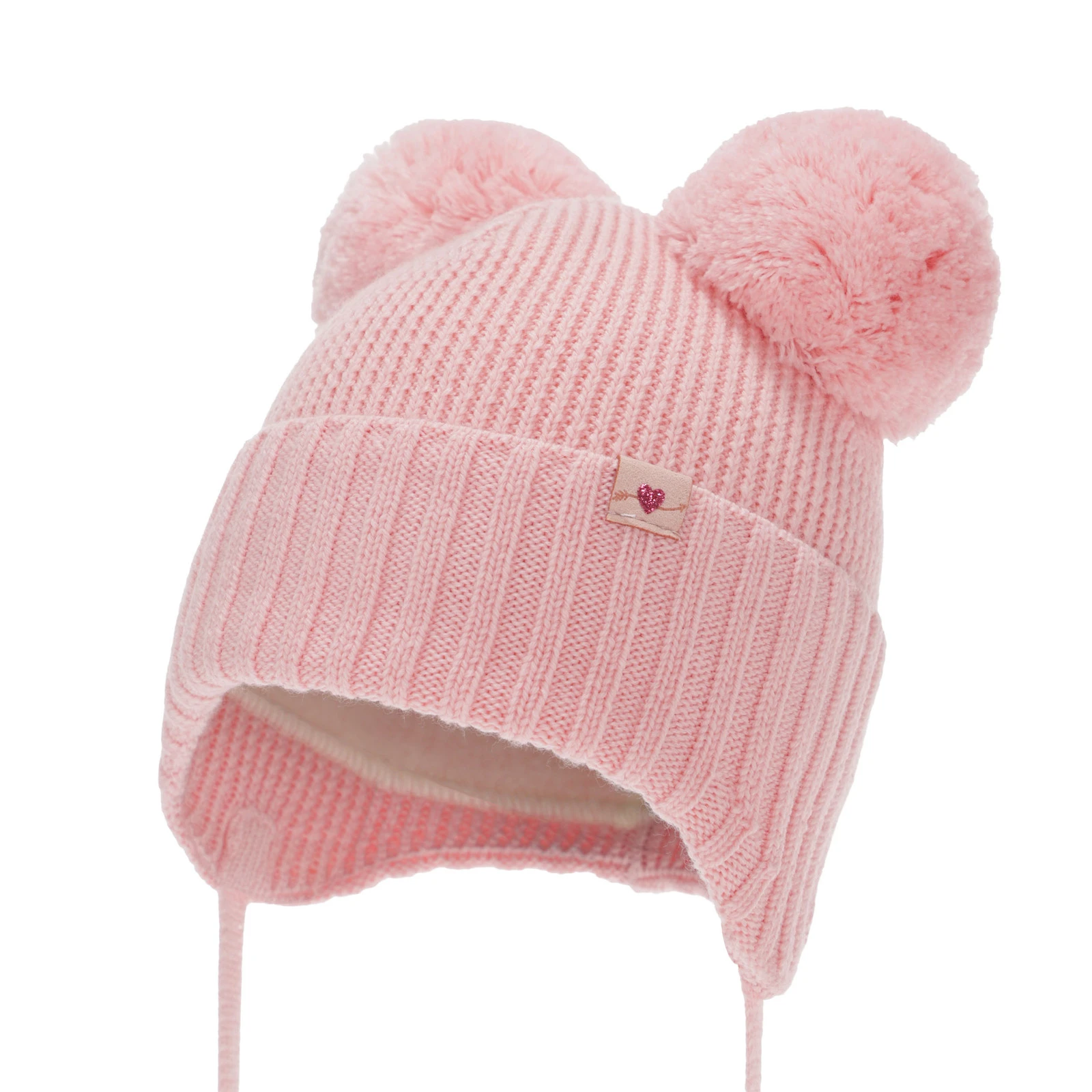 Dívčí zimní čepice, růžová, 100% merino vlněná, podšitá vlněným fleecem, zavazovací, Kiarina