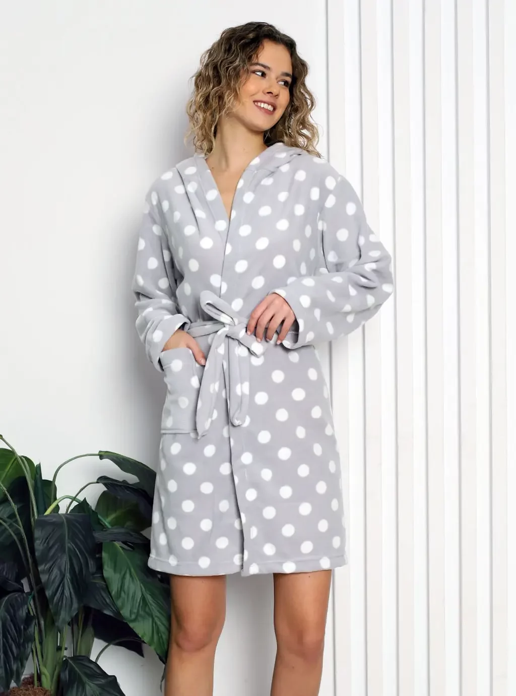 Dámský župan - Šedý s bílými puntíky