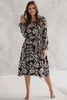 Lovely Dress Midi těhotenské a kojící šaty, dlouhý rukáv, černé, s potiskem