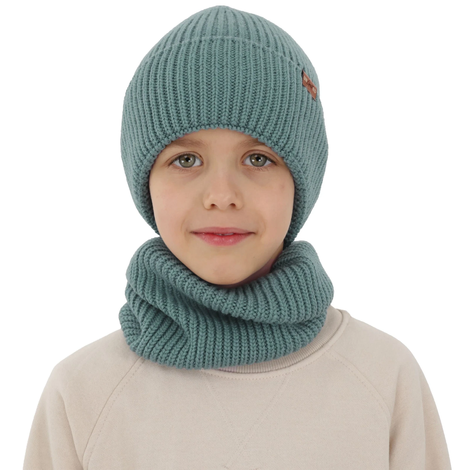 Komplet zimní chlapecký: čepice a tunel, 100% merino vlněný, modrý, Serimo