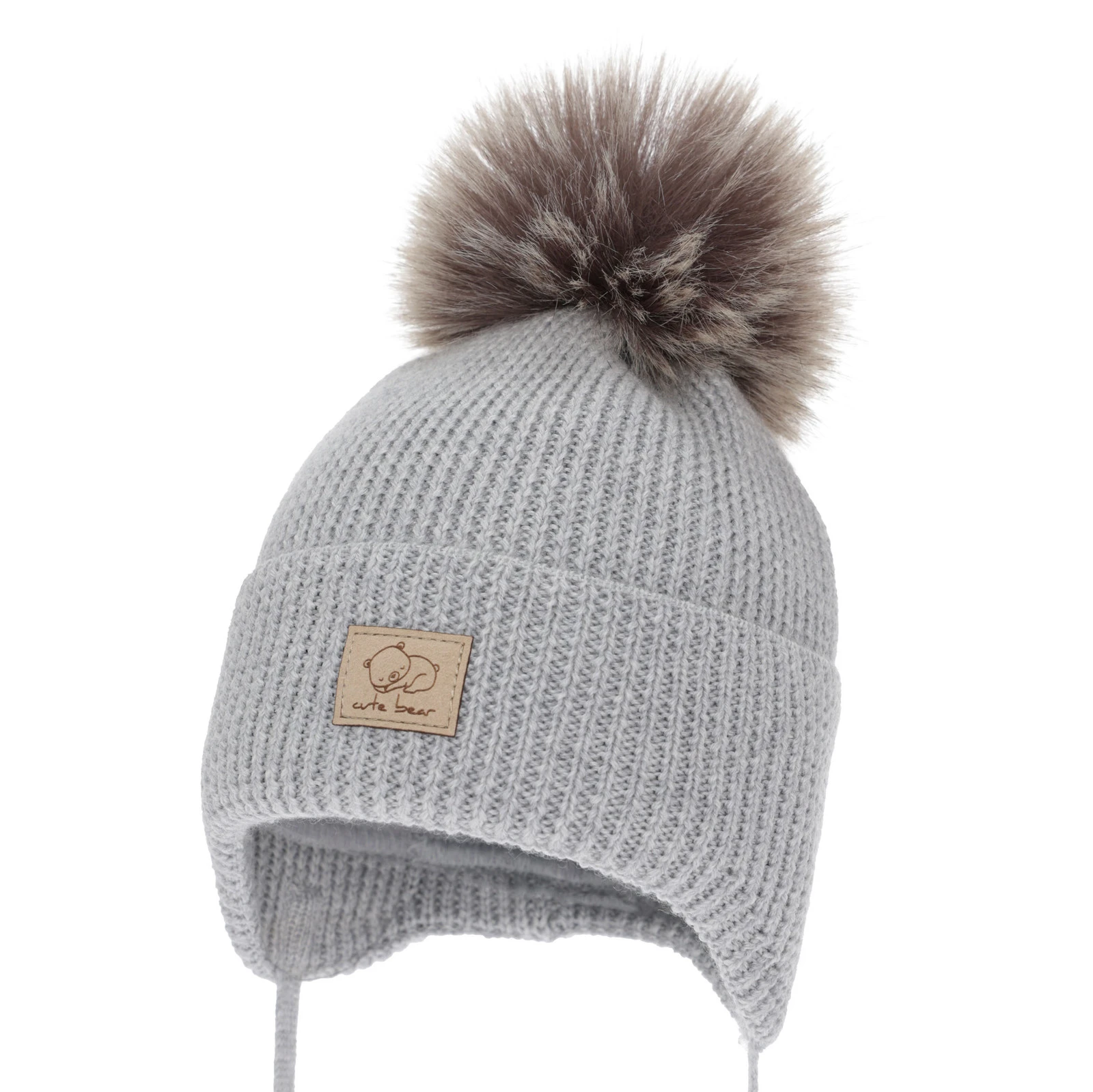 Chlapecká zimní čepice, šedá, zavazovací, 100% merino vlněná, Jergen