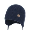 Chlapecká zimní, podzimní, jarní čepice, 100% merino vlněná, zavazovací, tmavě modrá, Bakadi