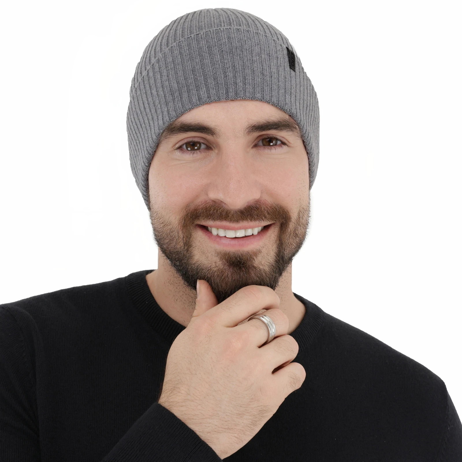 Pánská zimní čepice šedá 100% extra fine merino vlněná Thorin