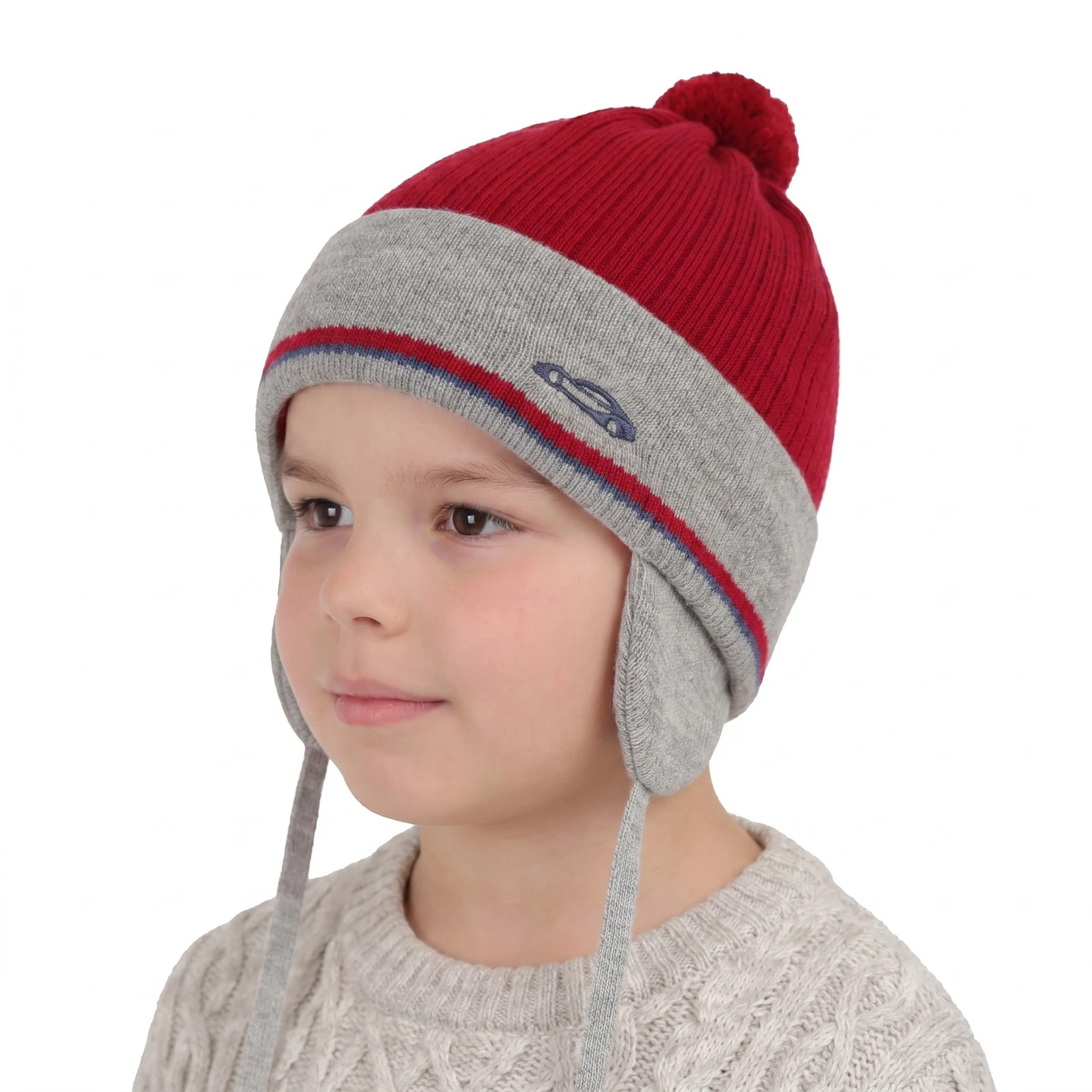 Čepice podzimní/jarní chlapecká červená s bambulí Jacob
