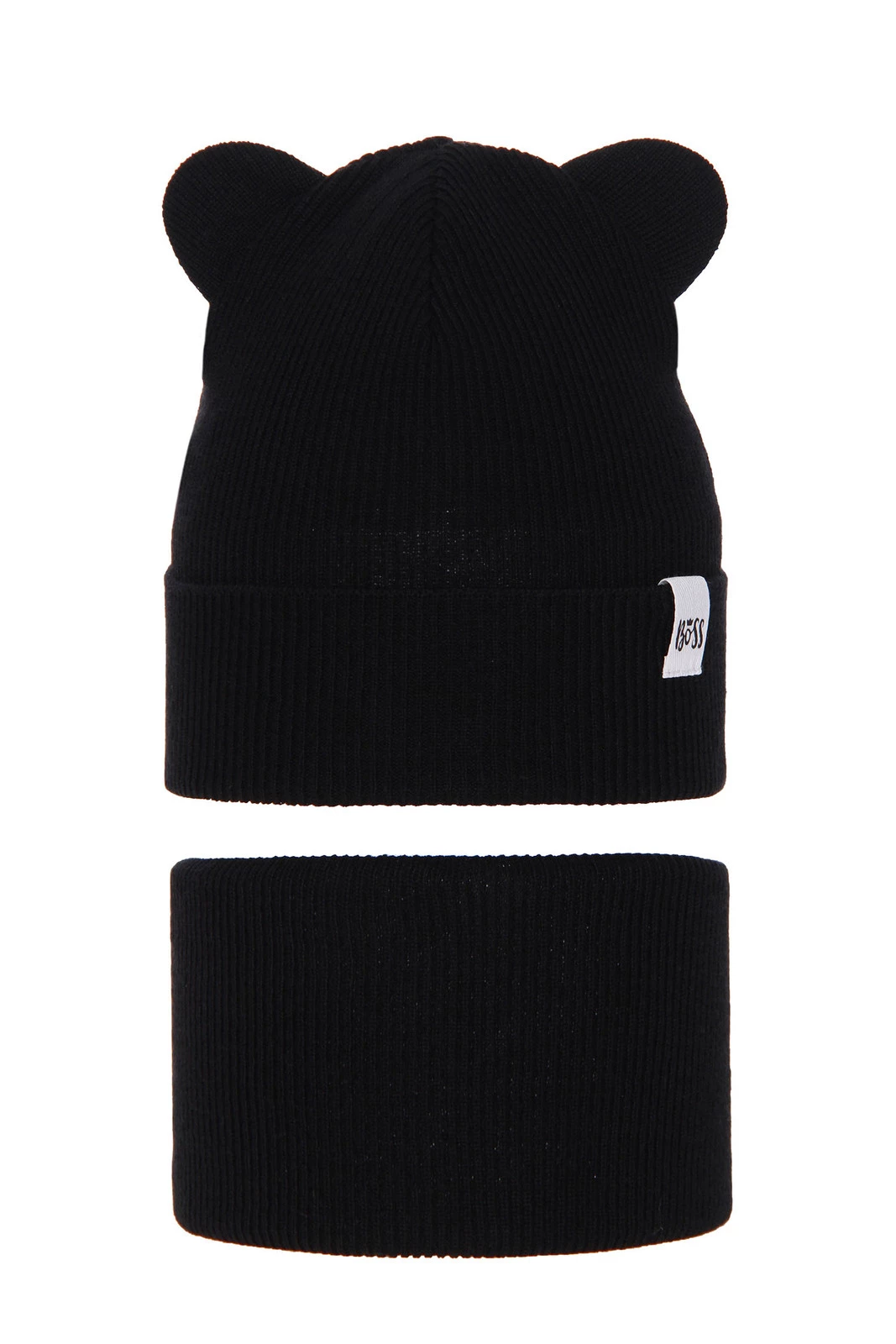 Komplet podzimní/jarní dívčí: čepice a tunel, s bavlnou, černý Kajra