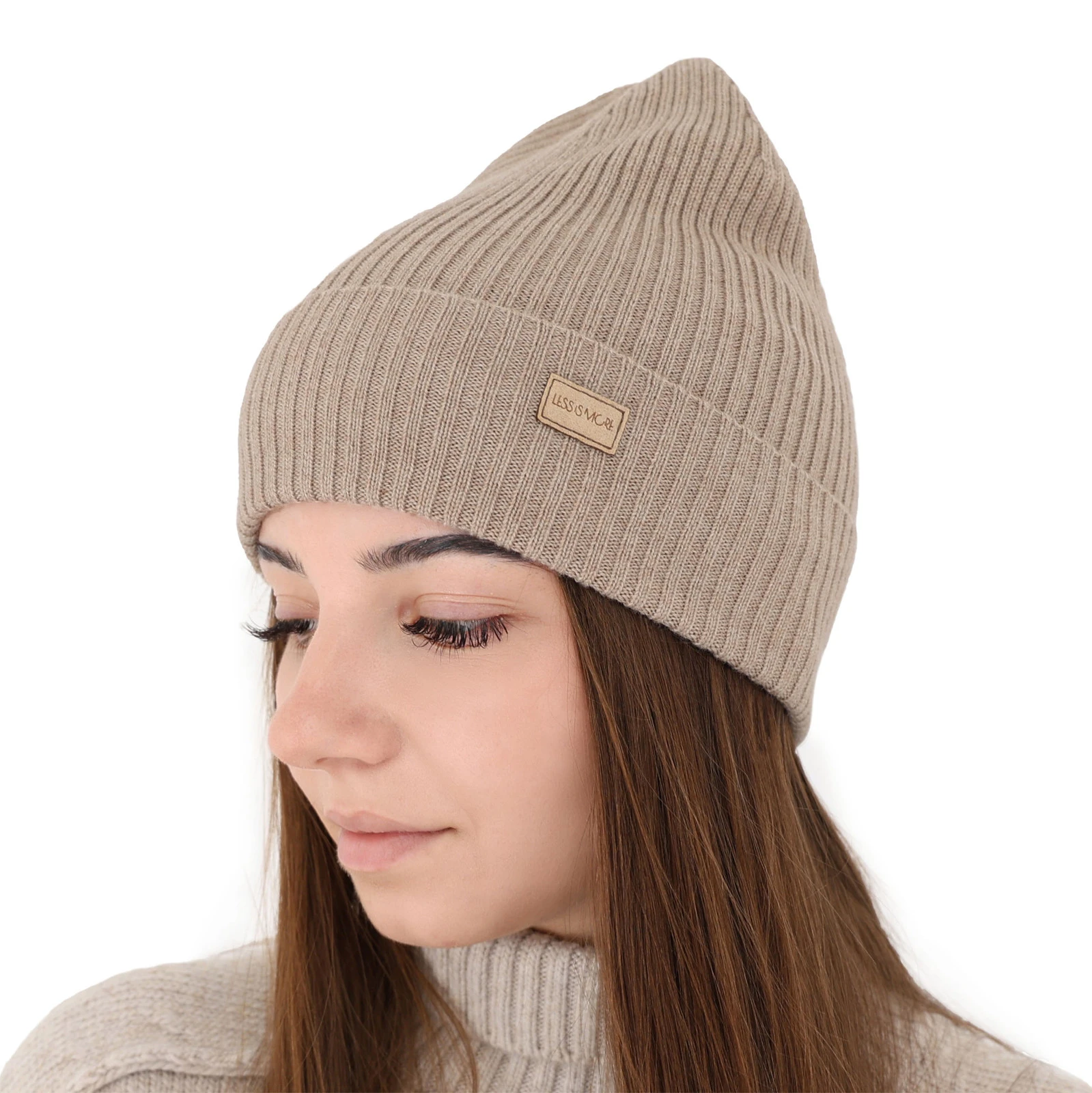 Dámská jarní/zimní čepice béžová 100% extra fine merino vlněná Sophie