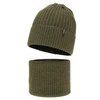 Komplet zimní chlapecký: čepice a tunel, khaki, 100% merino vlna, Gizmo