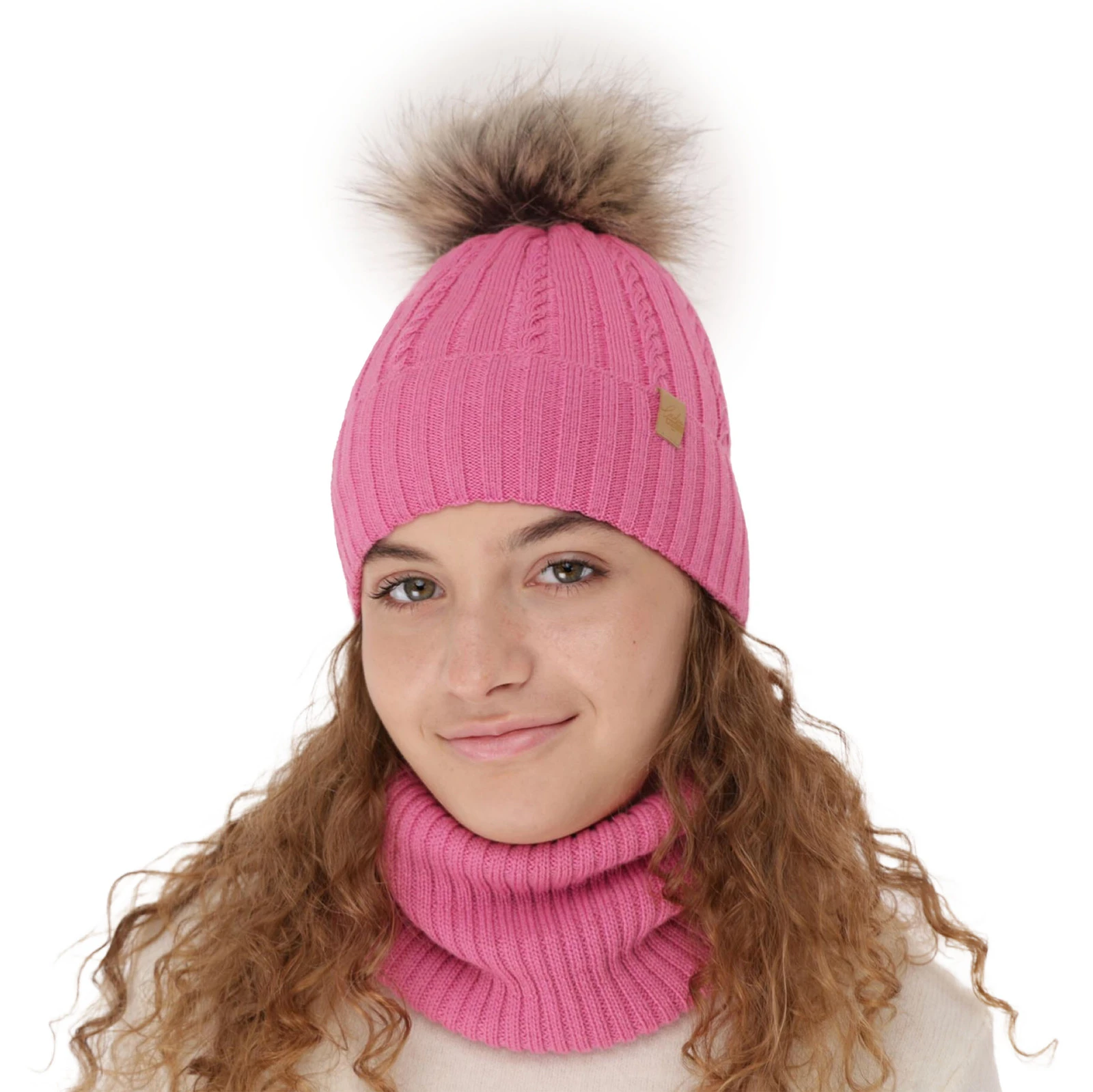 Komplet zimnej dívčej: čiapka a tunel béžový merino vlna Mirabel