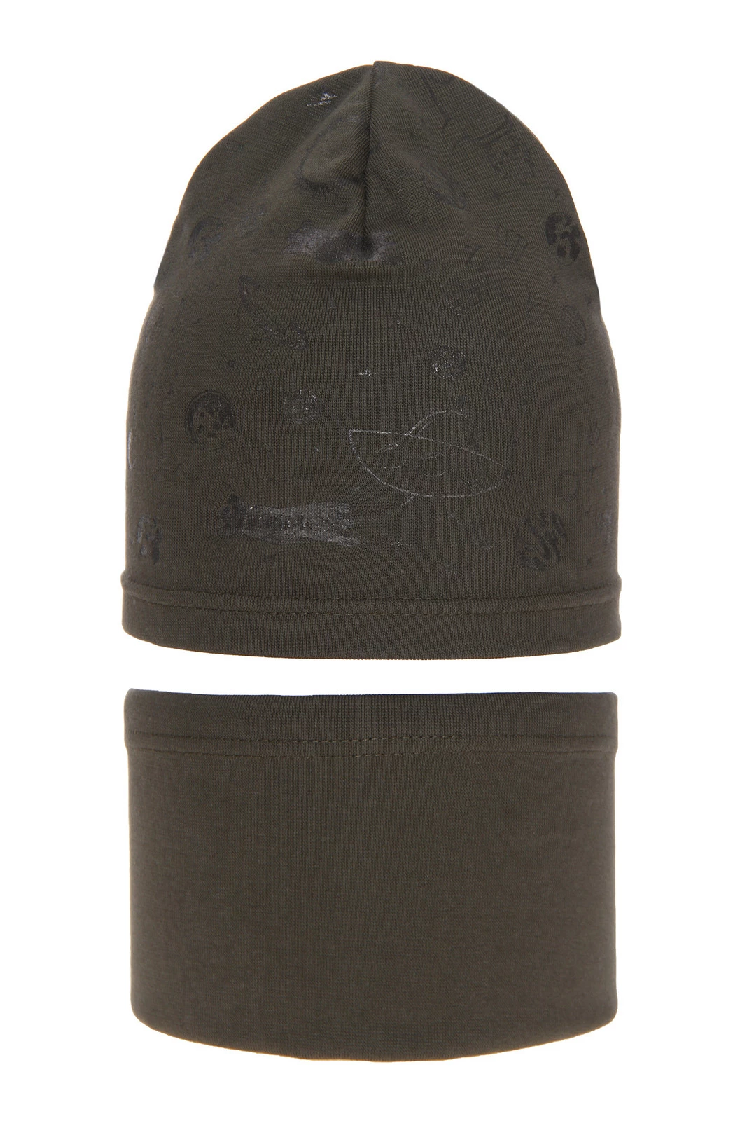 Komplet podzimní/jarní chlapecký: čepice a tunel khaki Kosmos