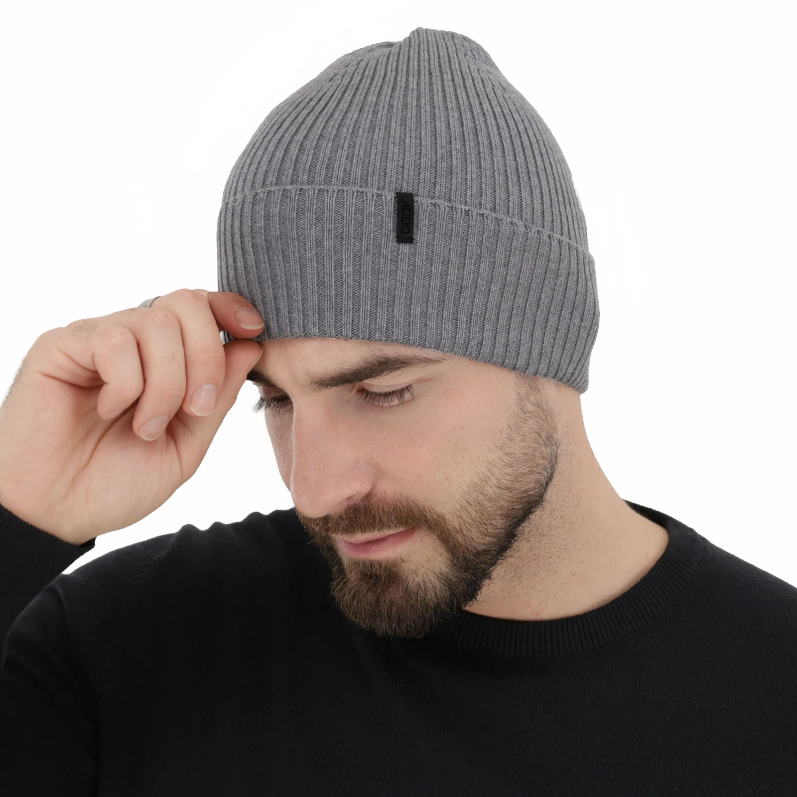 Pánská zimní čepice šedá 100% extra fine merino vlněná Thorin