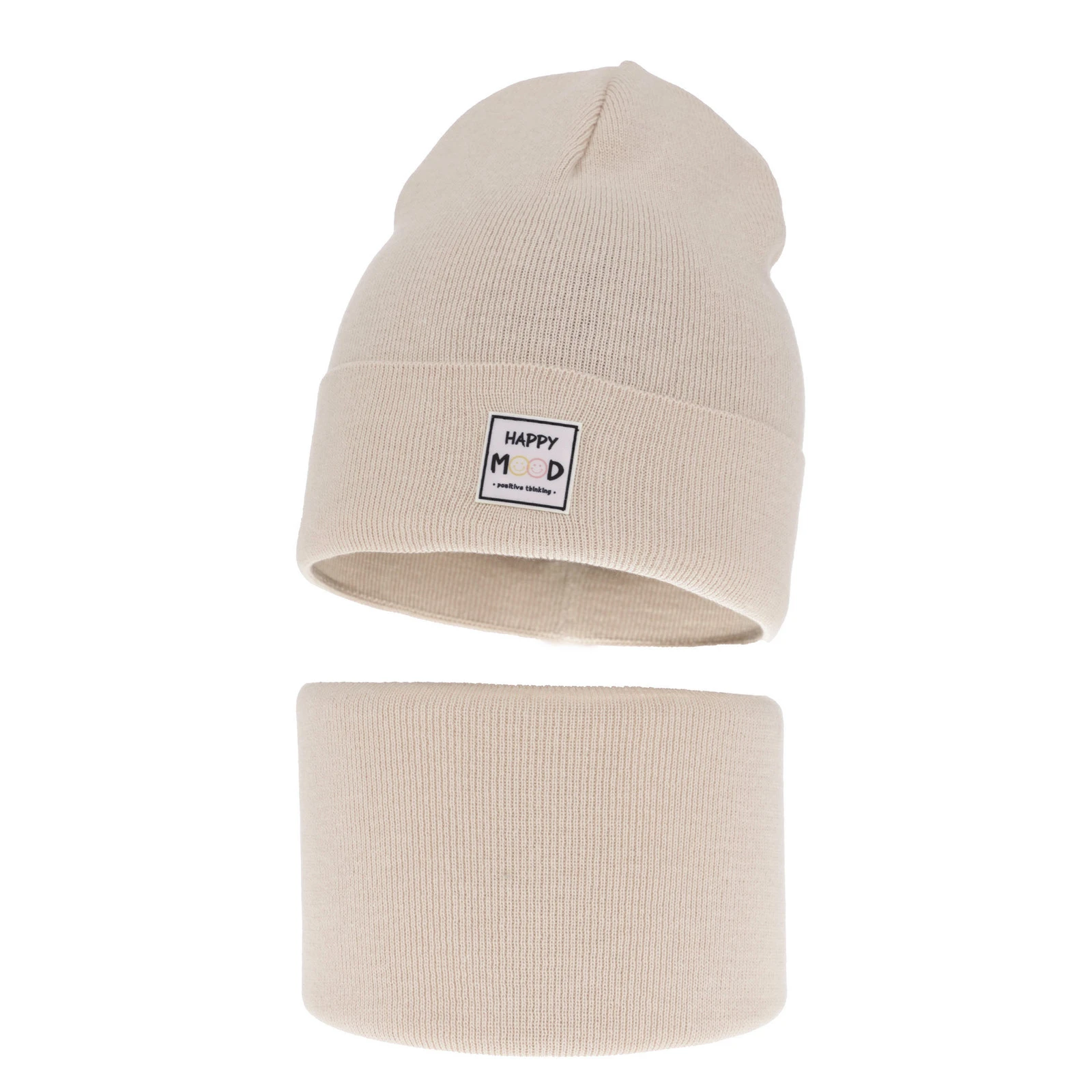 Komplet podzimní/jarní dívčí: čepice a tunel, s bavlnou, béžový Mersila