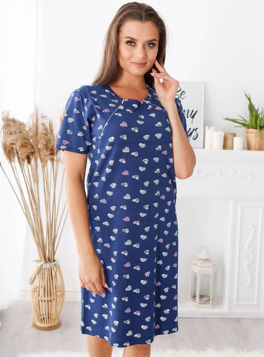 Těhotenská košile na zip - Námořnická modrá Srdce