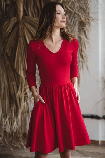 Kojící šaty Just Milk, karmínově červená, 7/8 rukávy