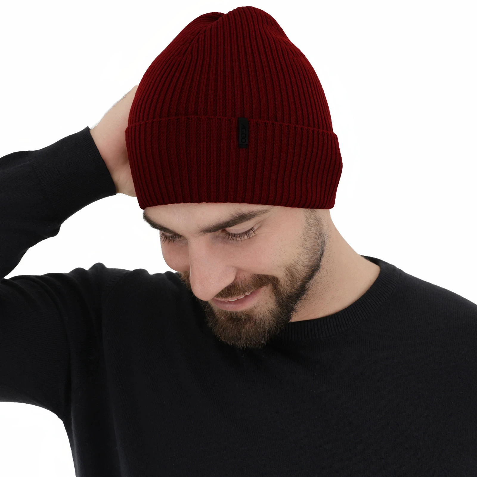 Pánská zimní čepice červená 100% extra fine merino vlněná Thorin