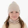Komplet jesenný/jarný dievčenský čiapka a tunel béžový 100% extrafine merino vlna Brook