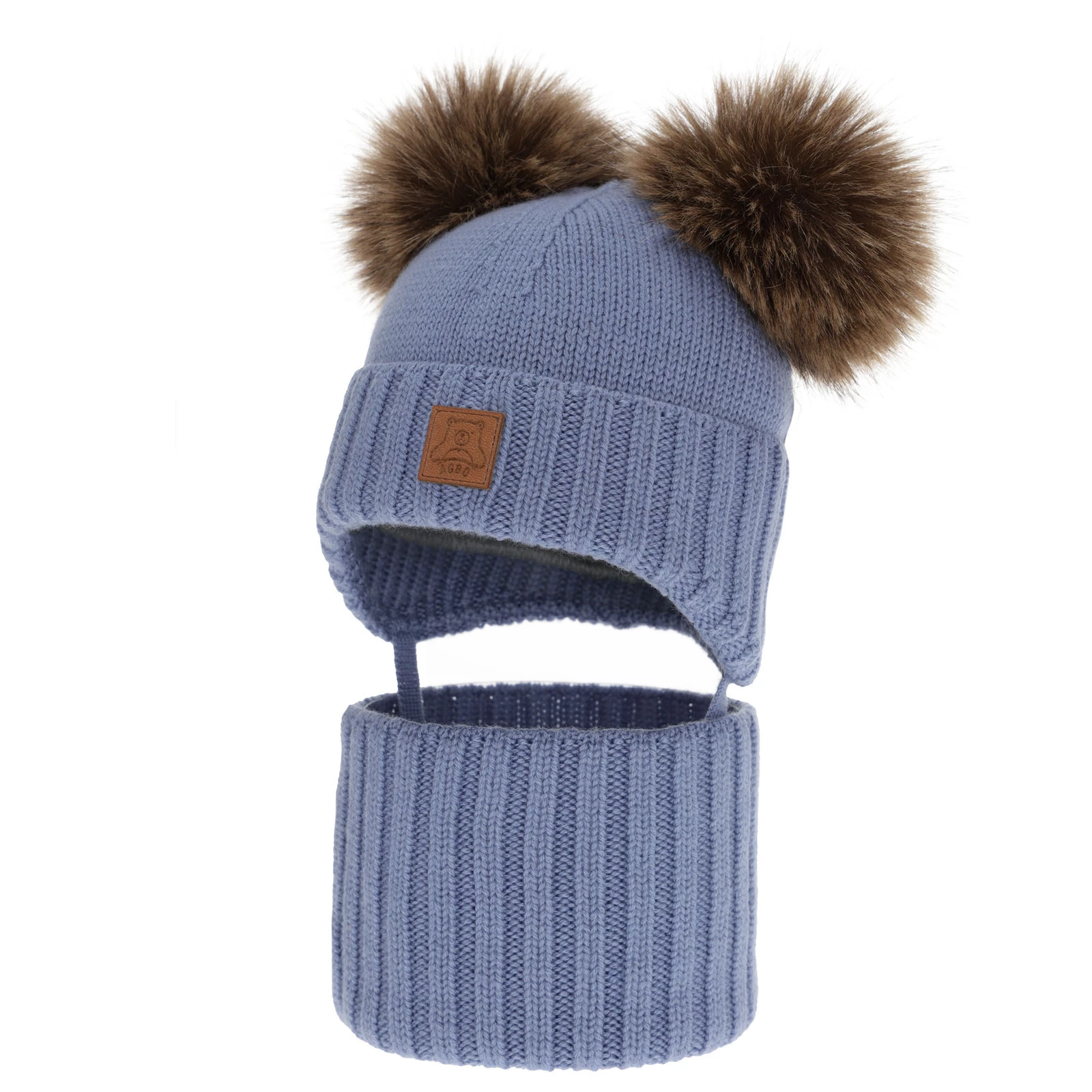 Chlapecká čepice a nákrčník, zimní set, modrý, 100% merino vlna, podšitý vlněným polarem, Ronik