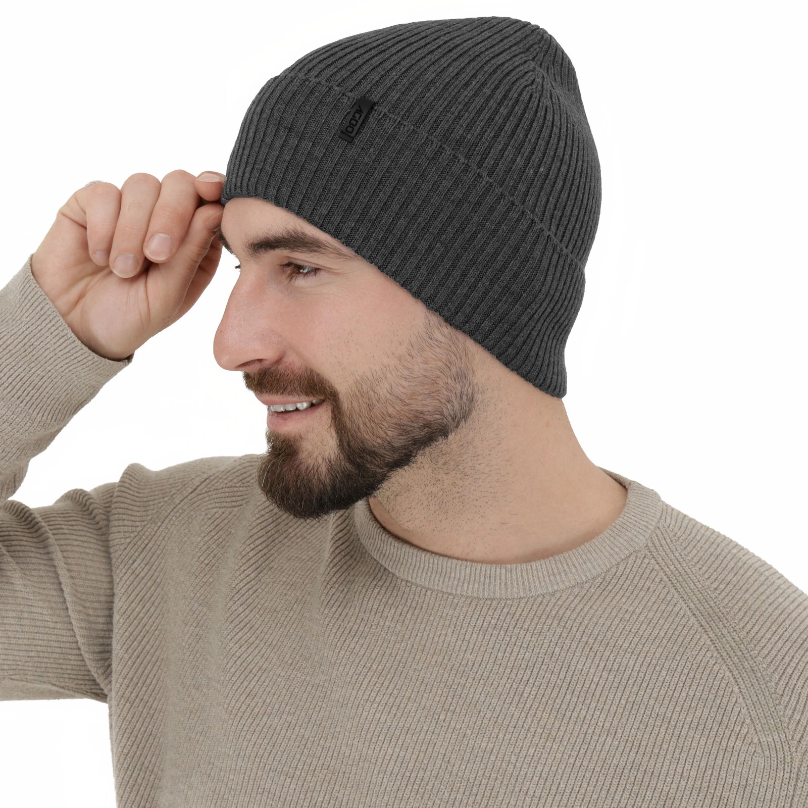 Pánská zimní čepice šedá 100% extra fine merino vlněná Thorin